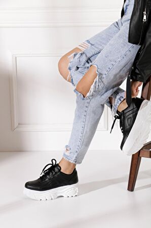 Günlük Kadın Spor Ayakkabı Yüksek Taban 6 Cm Sneaker Siyah - Beyaz - Bej - Rugan - Süet 001