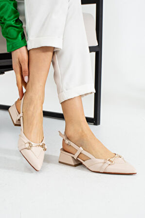 Lemina Krem Cilt Kumaş Kemerli Taş Detay Kadın Babet