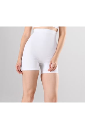 Kadın 1 Beden Küçülten Yüksek Bel Boxer Slikonlu Beyaz Renk Dikişsiz Korse