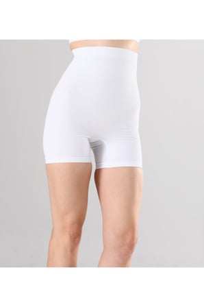 Kadın 1 Beden Küçülten Yüksek Bel Boxer Slikonlu Beyaz Renk Dikişsiz Korse