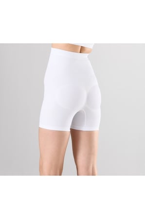 Kadın 1 Beden Küçülten Yüksek Bel Boxer Slikonlu Beyaz Renk Dikişsiz Korse