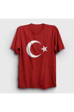 Unısex Kırmızı Ay Yıldızlı Baskılı T-shirt