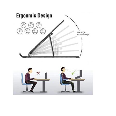 7 Kademeli Ayarlı Katlanabilir Laptop Tablet Standı Siyah