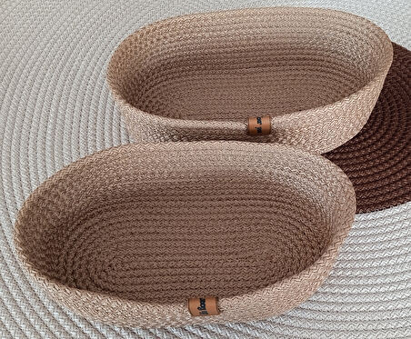 DEKORATİF 2 ADET OVAL SEPET 15*25CM ALTIN KAHVE EV BANYO JÜT ÇOK AMAÇLI DÜZENLEYİCİ ORGANİZER