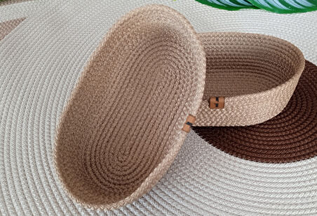 DEKORATİF 2 ADET OVAL SEPET 15*25CM ALTIN KAHVE EV BANYO JÜT ÇOK AMAÇLI DÜZENLEYİCİ ORGANİZER