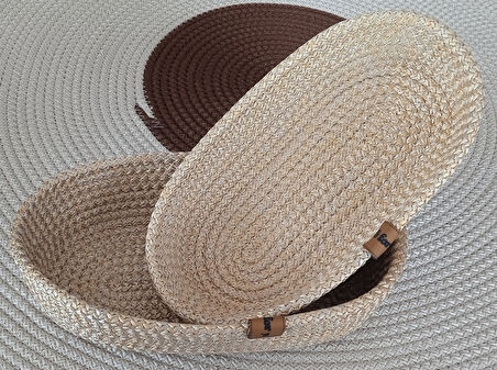 DEKORATİF 2 ADET OVAL SEPET 15*25CM ALTIN KAHVE EV BANYO JÜT ÇOK AMAÇLI DÜZENLEYİCİ ORGANİZER