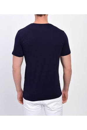Erkek Lacivert Bisiklet Yaka Likralı Basic T-shirt