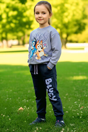Bluey Desenli Lila Renk Kız Çocuk Eşofman Takım