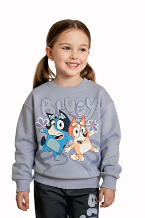 Bluey Desenli Lila Renk Kız Çocuk Eşofman Takım
