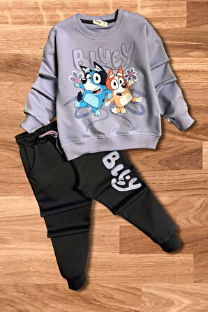 Bluey Desenli Lila Renk Kız Çocuk Eşofman Takım