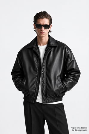 Erkek Oversize Siyah Deri Ceket-00225067