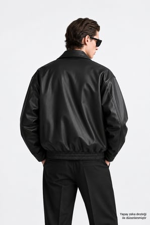 Erkek Oversize Siyah Deri Ceket-00225067