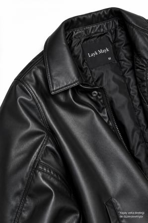 Erkek Oversize Siyah Deri Ceket-00225067