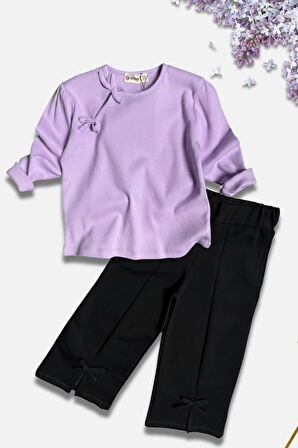 Fiyonk ve Yırtmaç Detaylı Kız Çocuk 2li Takım