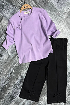 Fiyonk ve Yırtmaç Detaylı Kız Çocuk 2li Takım