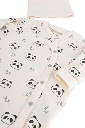 Sevimli Panda Desenli Unisex Çıtçıtlı Tulum - %100 Pamuk Penye, Anti Alerjenik ve Cilt Dostu