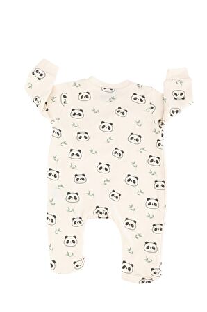 Sevimli Panda Desenli Unisex Çıtçıtlı Tulum - %100 Pamuk Penye, Anti Alerjenik ve Cilt Dostu