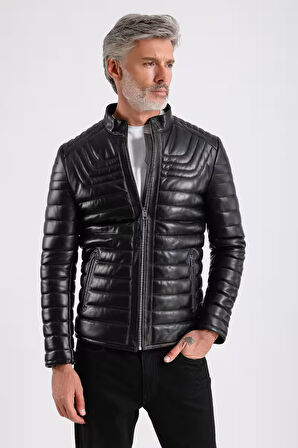 James Erkek Şişme Deri Mont