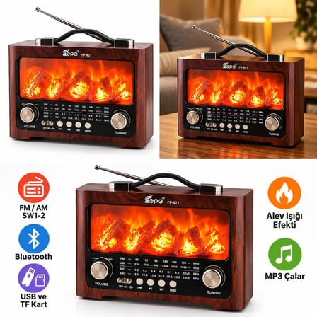Dosound FP821 Şömine Efektli Retro Radyo – Bluetooth, USB, TF Kart, FM/AM/SW