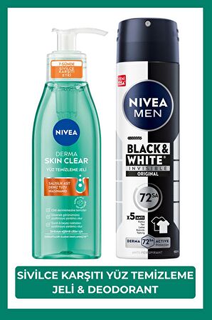 Nivea Derma Skin Clear Sivilce Karşıtı Yüz Temizleme Jeli 150ml ve Erkek Sprey Deodorant Black&White 150ml