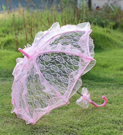 Şemsiye (Gelin-Düğün-Özel günler icin) Pembe Düz Renk Dantelli 60-58 boyutlarinda