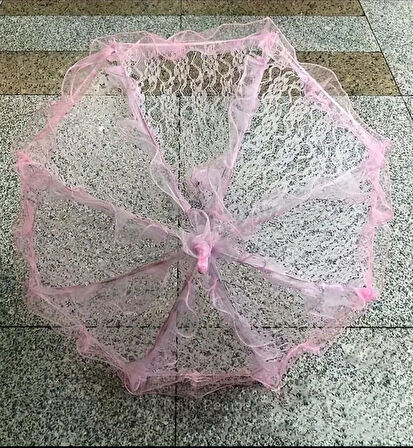 Şemsiye (Gelin-Düğün-Özel günler icin) Pembe Düz Renk Dantelli 60-58 boyutlarinda