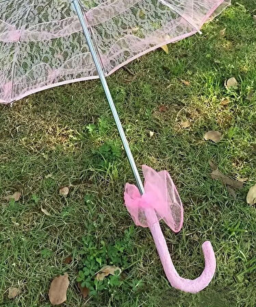 Şemsiye (Gelin-Düğün-Özel günler icin) Pembe Düz Renk Dantelli 60-58 boyutlarinda