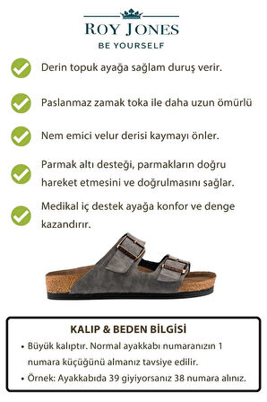 Roy Jones Unisex Ortopedik Tabanlı Konfor Modeli Terlik Çift Bantlı Tokalı Günlük Rahat Dışarı Ev Içi Terliği