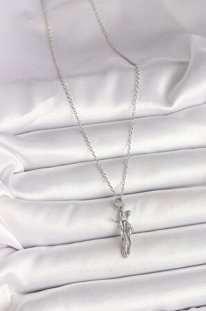 316L Çelik Gümüş Renk Zincir Sarılma Model Kadın Kolye