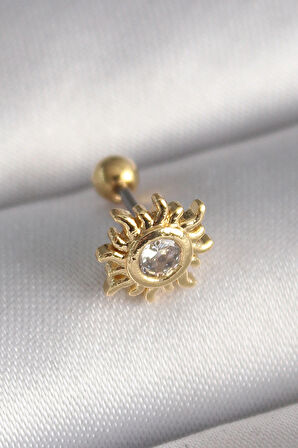 316L Çelik Gold Renk Zirkon Taşlı Güneş Tragus Piercing