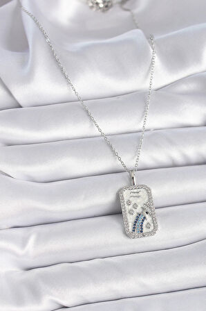 316L Çelik Gümüş Renk Zincir Kova Burcu Zirkon Taşlı Kadın Kolye