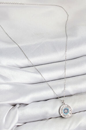 Pirinç Zirkon Taşlı Su Yolu Nazar Model Gümüş Renk Kadın Kolye