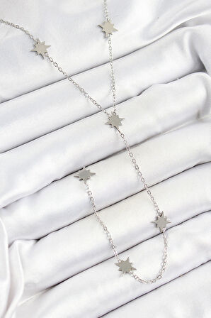 316L Çelik Kutup Yıldızı Figürlü Y Model Gümüş Renk Kadın Kolye