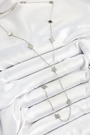 316L Çelik Kutup Yıldızı Figürlü Y Model Gümüş Renk Kadın Kolye