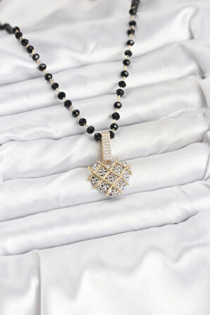 316L Çelik Zincir Kristal Boncuklu Kalpli Kadın Kolye