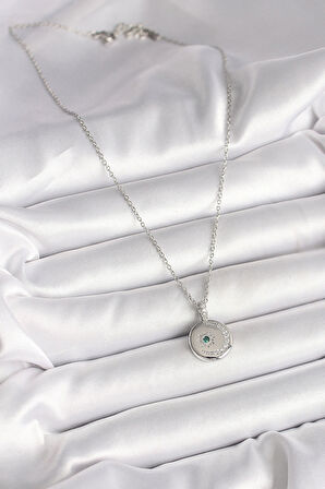 316L Çelik Gümüş Renk Zincir Madalyon Zirkon Taşlı İşlemeli Hilal Yıldız Model Kadın Kolye