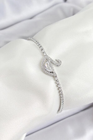 Pirinç Gümüş Renk Zirkon Taşlı Kuğu Model Kadın Bileklik