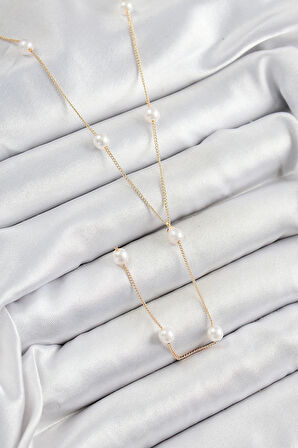 Pirinç İnci Figürlü Y Model Gold Renk Kadın Kolye