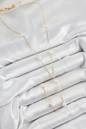 Pirinç İnci Figürlü Y Model Gold Renk Kadın Kolye