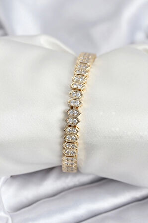 Pirinç VIP Seri Gold Renk Zirkon Taşlı Kadın Bileklik