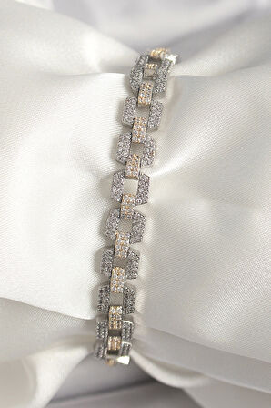 Pirinç Mix Renk Zirkon Taşlı Zincir Model VIP Seri Kadın Bileklik