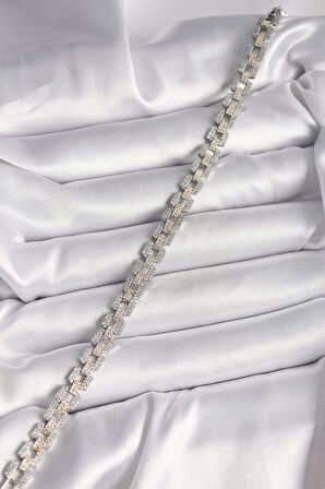 Pirinç Mix Renk Zirkon Taşlı Zincir Model VIP Seri Kadın Bileklik