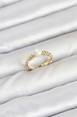 Pirinç Gold Renk Göbek İnci Model Kadın Yüzük