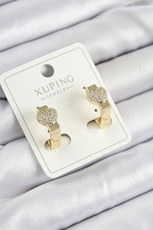 Xuping Zirkon Taşlı Kalp Model Gold Renk Kadın Küpe