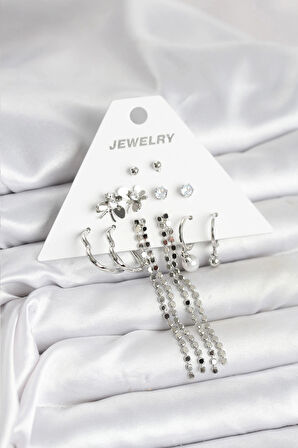 Pirinç Gümüş Renk 6 Çift Kadın Küpe