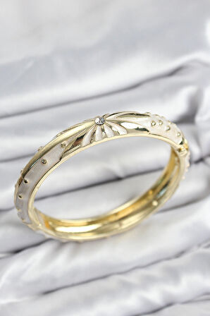 Mineli Pirinç Zirkon Taşlı Bej Desen Motifli Gold Kadın Kelepçe