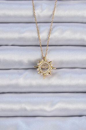 316L Çelik Zincir Altın Renk Zirkon Taşlı Parlayan Yıldız Kolye