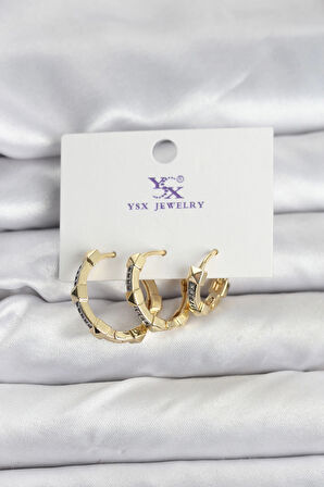 Gold Renk Zirkon Taşlı Kadın Küpe