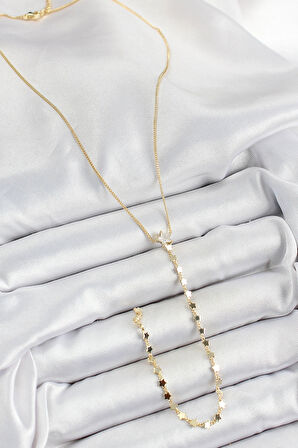 Pirinç Zirkon Taşlı Yıldız Figürlü Y Model Gold Renk Kadın Kolye