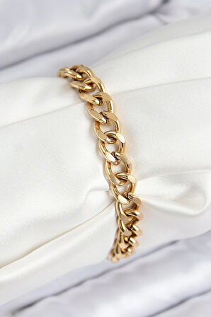 316L Çelik Klasik Kalın Zincir Model Gold Renk Kadın Bileklik